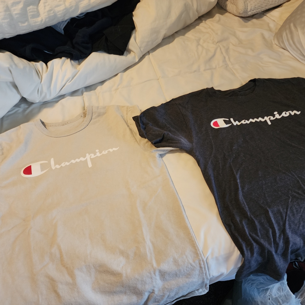 Champion Logo T-Shirts in Cream and Gray